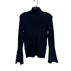 Moth By Anthropology Knitted Turtleneck Flared Sleeves Ribbed Navy Blue - XSmall